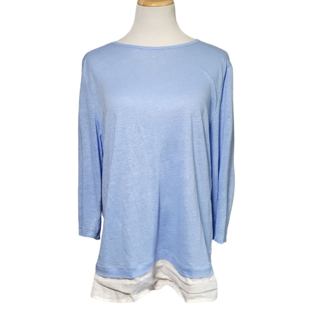 J. Jill love linen Light Blue with Faux Under Shirt Women's Large 100% Linen